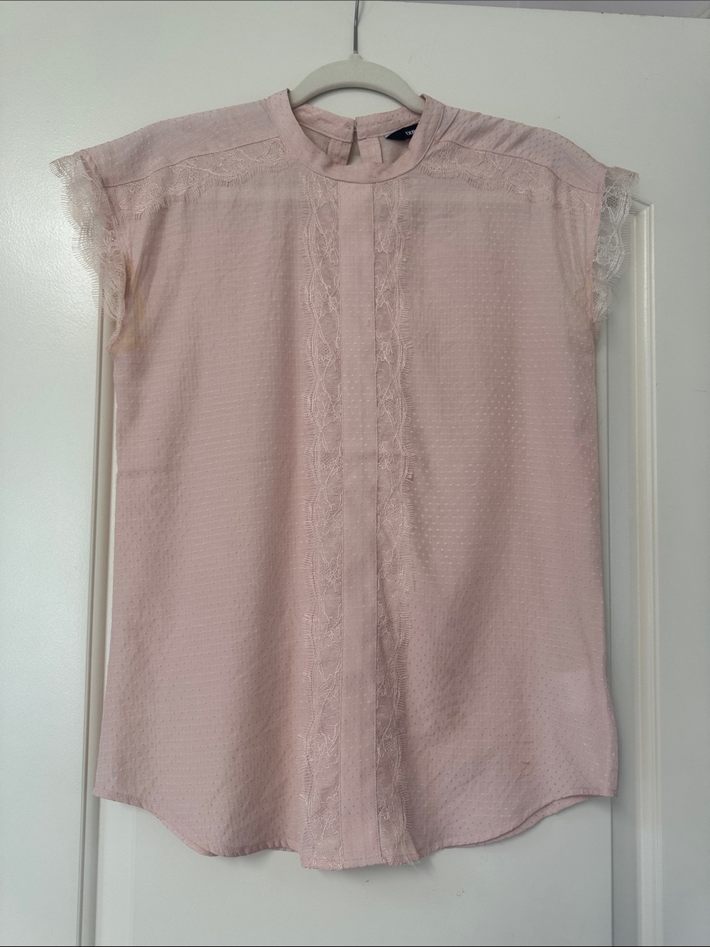 Express Light Pink Lace-Trim Cap Sleeve Blouse